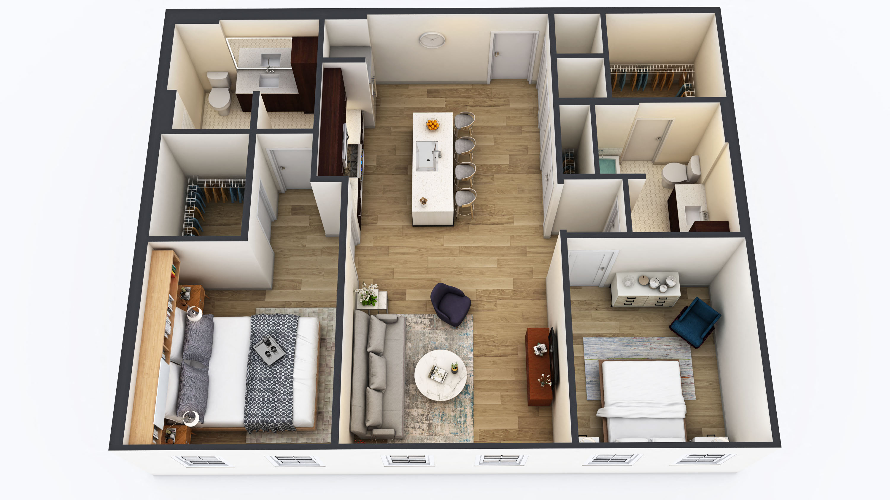 Floor plan for 2 beds, 2 baths, 1080 sqft